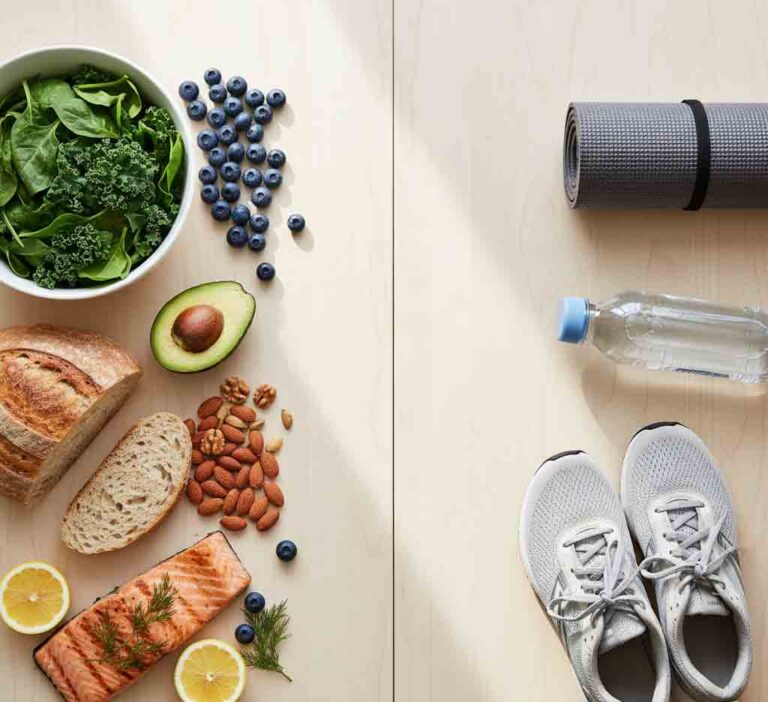 Conceptual image of healthy diet and exercise for diabetes lifestyle management