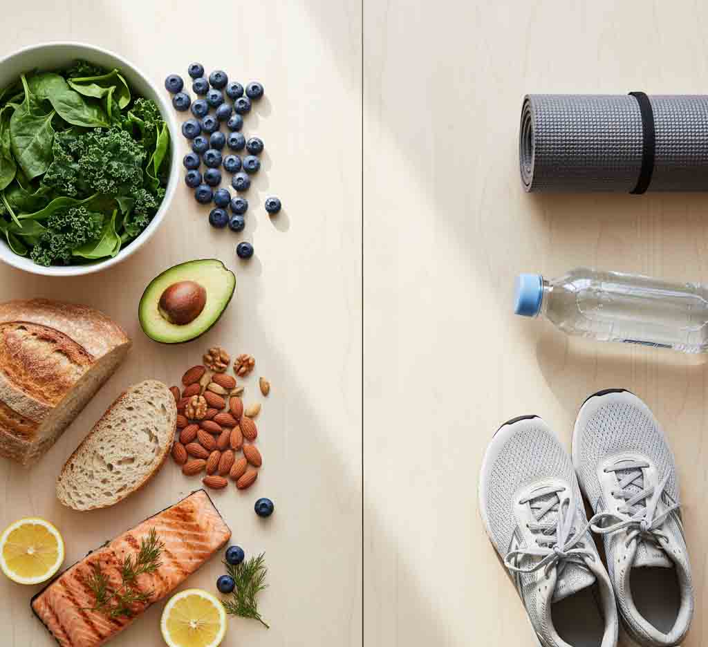 Conceptual image of healthy diet and exercise for diabetes lifestyle management