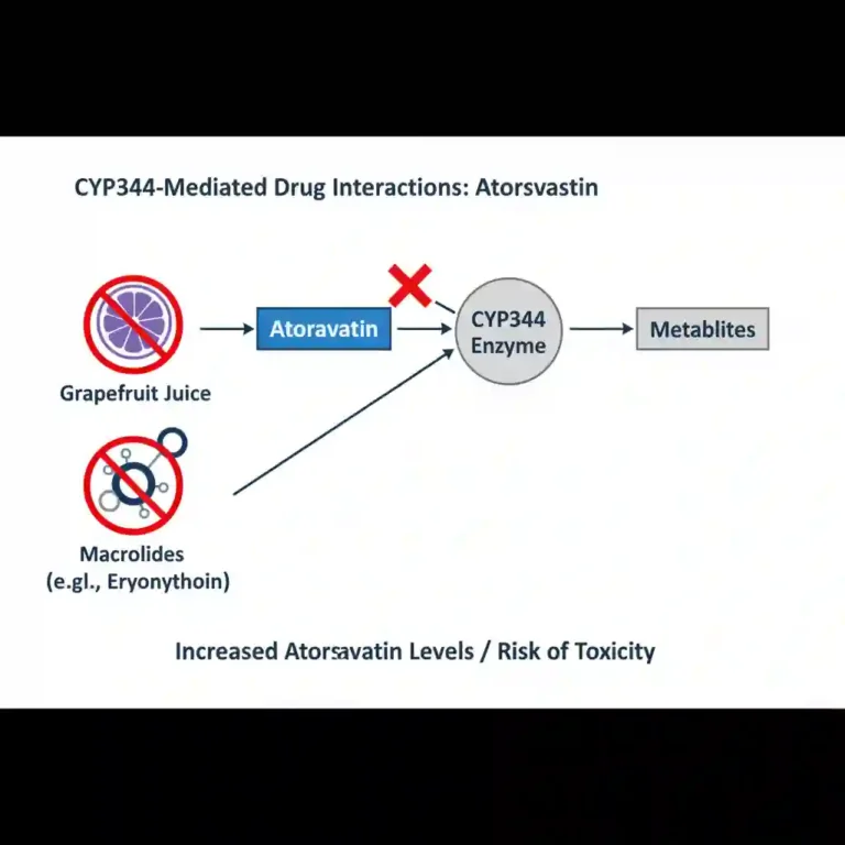 CYP3A4 metabolic pathway of Atorvastatin and potential drug-drug interactions.