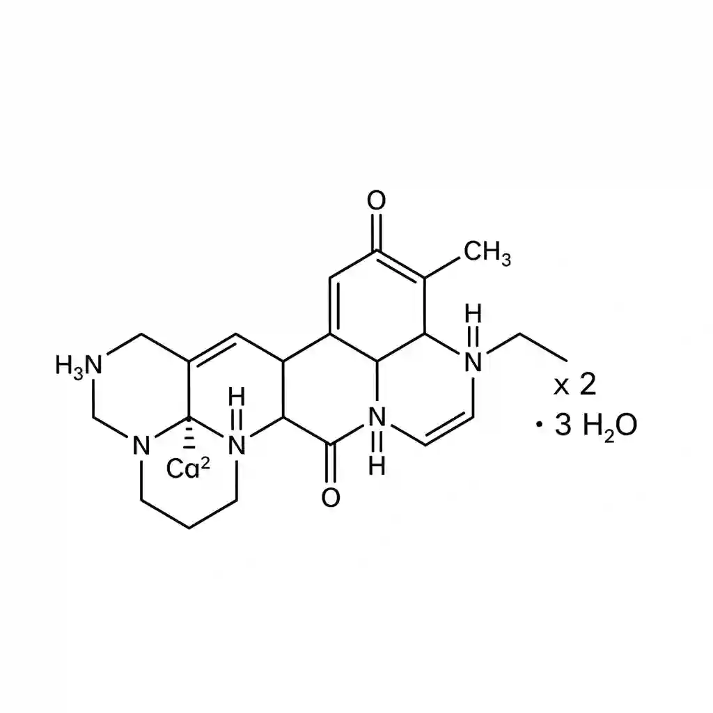 2D chemical skeletal structure of Atorvastatin Calcium showing the pyrrole ring and side chain.